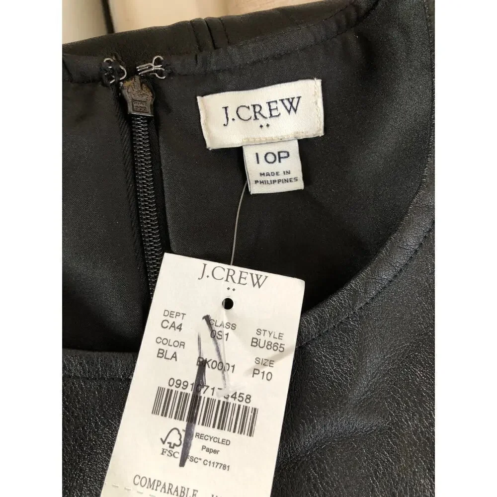J. Crew Factory Faux Leather Shift Dress Black NWT 10P